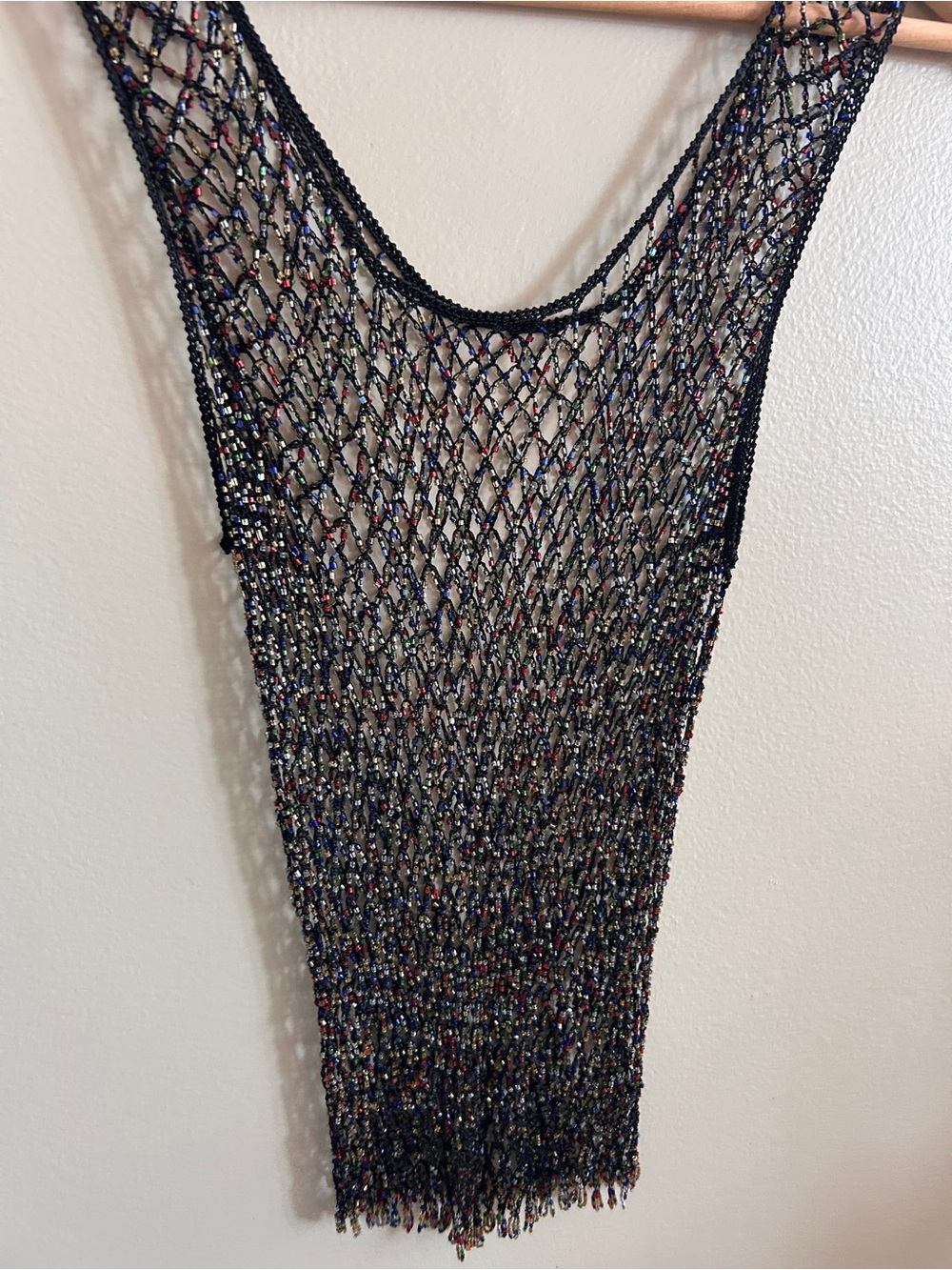 Vintage Black Beaded Crochet Mesh Tank Top Y2K Whimsigoth - Picture 4 of 11